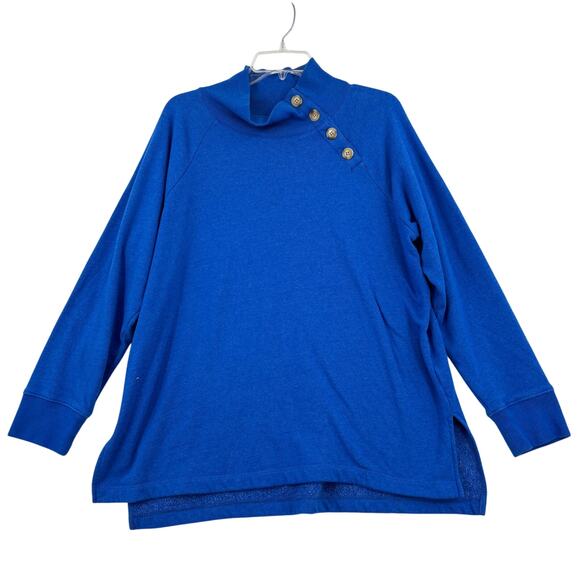 J. Crew Fleece Sweatshirt Size XL Blue Button Mock Neck Pullover Raglan Sleeve - Picture 4 of 11